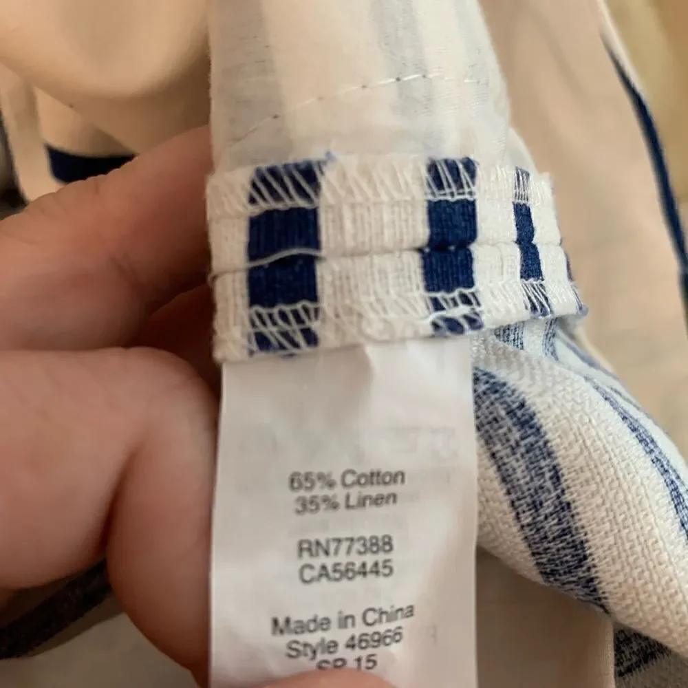 J. Crew navy blue/ivory striped pleated linen shorts Size 4